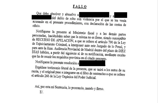 absolucion del delito de robo con violencia