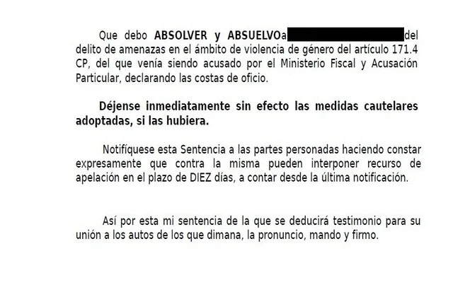 inocente de un delito de violencia de genero
