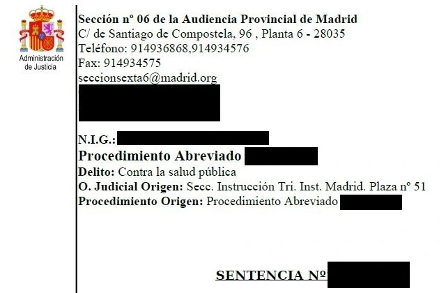 Conformidad en juicio por trafico de drogas