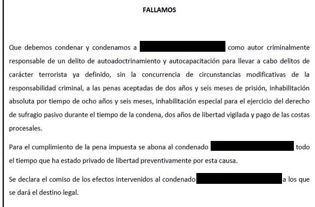 Resolución de una acusación por terrorismo con reducción a un único delito de autoadoctrinamiento